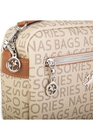 Nas Bag Kadın Çapraz Çanta Mini Cüzdanlı Ayarlanabilir Askılı Vizon Taba Yazılı Taba