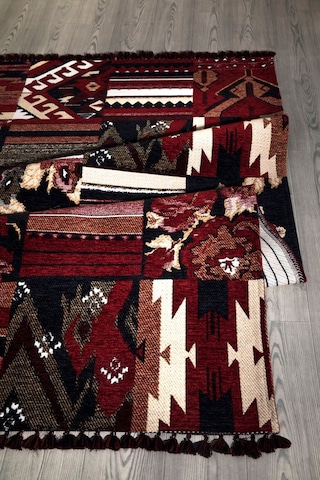 Kırmızı Renkli Afgan Tarzı Altı Kaymaz Yıkanabilir Şönil Kilim-487