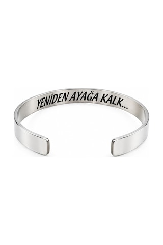 Çelik Bileklik Parlak Ve Paslanmaz Çelik Her Bileğe Uygun Ayarlanabilir Ölçülü Sözlü Bileklik Gümüş11