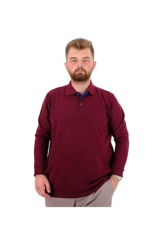 Mode Xl Büyük Beden Erkek Sweat Polo Yaka Selanik Nakışlı 20440 Mürdüm Mürdüm