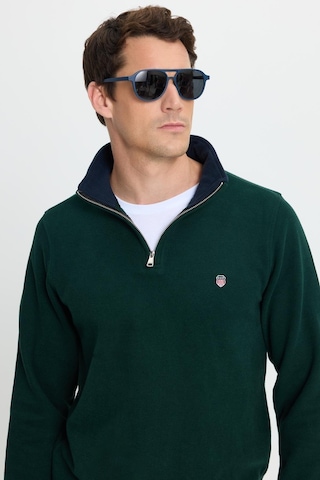 Tudors Erkek Slim Fit Dar Kesim Pamuklu Selanik Kumaş Dik Yaka Yeşil Sweatshirt-41874 Yeşil