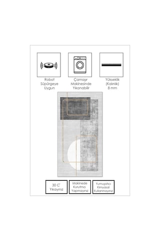 West Home Dijital Baskı Yıkanabilir Kaymaz Taban Leke Tutmaz Gri Mutfak Halısı Salon Halısı Ve Yolluk Wh 579 Grey