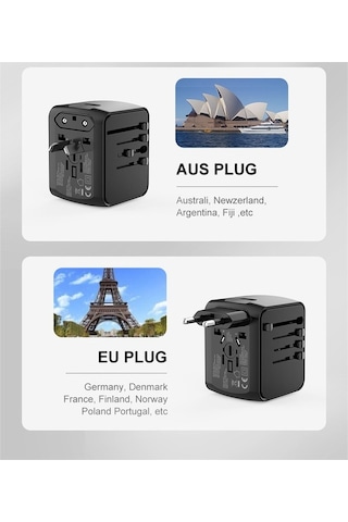 Fastbuy Mavi Evrensel Seyahat Şarj Aleti - 4 Usb 3 Usb-a + 1 Type-c Hızlı Şarj, 150+ Ülke Uyumlu, 5 Cihazı Eşzamanlı Şarj, Ha