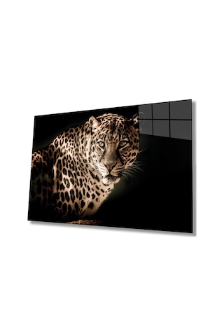 Leopar Hayvan Portresi Cam Tablo Evlika, Ev Ve Ofis Duvar Dekoru, Hediyelik Büyük Temperli 4 Mm Cam Tablo Evlika