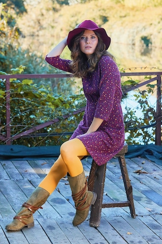 Gömlek Yaka Düğme Detaylı Dantelli Pazen Elbise Desenli