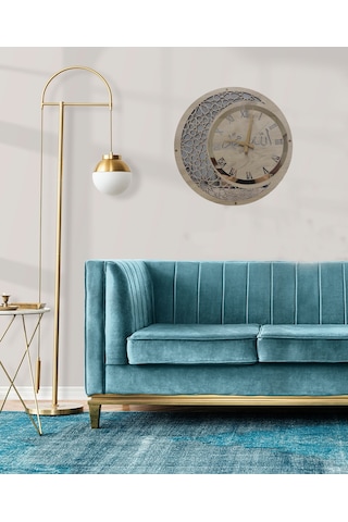 Aswood Modern Ahşap Ve Aynalı Allah-muhammed Motifli Duvar Saati Ahşap