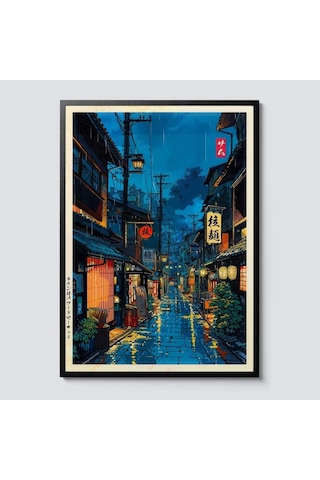 Anime Tokyo Sokakları Poster Japonya Gece Manzarası Duvar Posteri Çerçevesiz Dekoratif Poster
