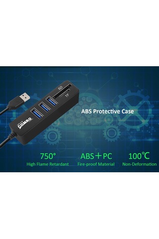 Gajeena Usb 2.0 6/3 Port Hub İle Sd/tf Kart Okuyucu, 480mbps Hızlı Veri Transferi, Plug & Play, Taşınabilir Abs Kasa, Windows/mac Uyumlu