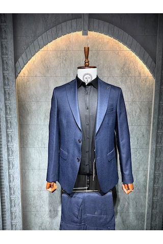 Dupont Classics Dupont Slim Fit Mono Yaka 6 Drop Yarım Astar Çift Yırtmaç 2'li Takım Elbise Lacivert