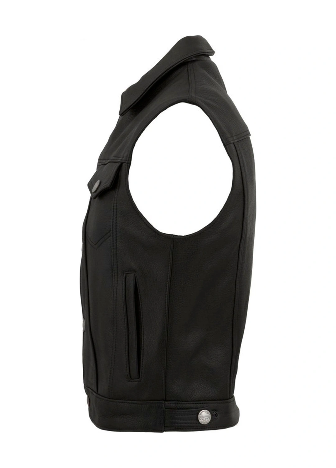 Hakiki Deri Siyah Düğme Detaylı Erkek Deri Yelek Siyah