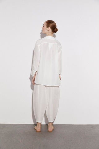Kadın Keten Gömlek Pantolon Takım Beyaz