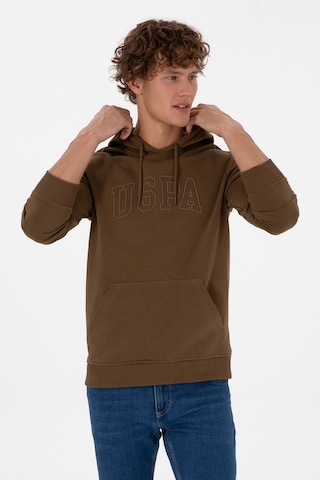 U.S. Polo Assn. Erkek Regular Fit Kapüşonlu Haki Basic Sweatshirt 50315663-VR027