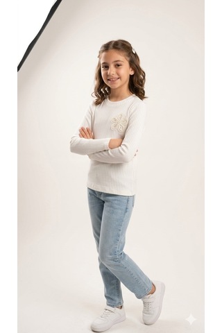 Kız Çocuk Fitilli Bluz Bre-22671 Ekru