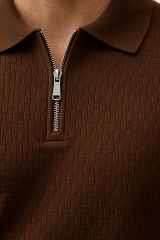 Erkek Fermuarlı Polo Yaka Triko Tişört Slim Fit Dokulu Yazlık Şık Casual Kahverengi