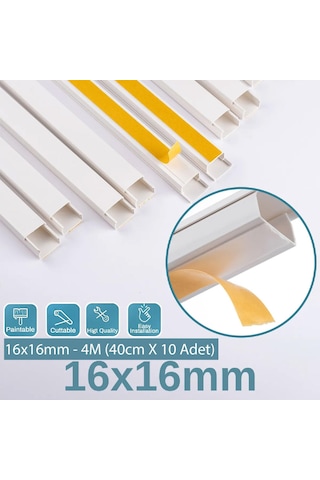 Odta 4 Metre 16x16mm Kendinden Yapışkanlı Kablo Kanalı 4m 10 Adet X 40cm Kablo Gizleyici