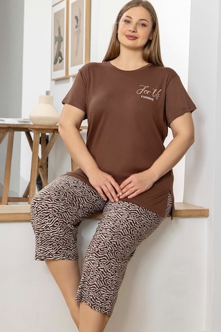 Aydoğan Kadın İnci Büyük Beden Kahve Kapri Pijama Takım 0070 Kahve
