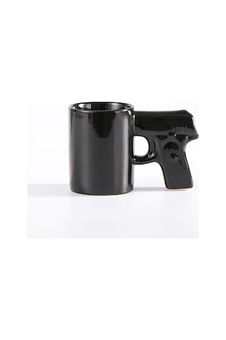 Suofeng Gümüş Altın 3d Tabanca Desenli Seramik Kupa, Kahve/su İçimi, 301-400ml, Siyah Renk, Dayanıklı Malzeme, Özel Hediyelik Siyah