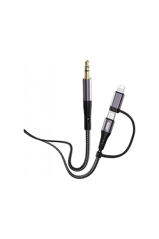 Go Des Gac-172 2in1 Type-c & Lightning To 3.5mm Aux Audio Kablo 1m Siyah Siyah