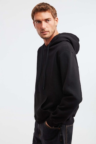 Grimelange Jorge Erkek Yumuşacık Kapüşonlu Organik Pamuk Kanguru Cepli Regular Siyah Sweatshirt
