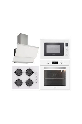 Silverline BO6502W02 - CS5349W01 - 3420 Classy 60 - MW9018W01 Beyaz Cam Ankastre Set