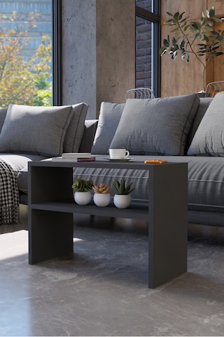 Alpa Ev Mobilya Alt Raflı Orta Sehpa, Modern Salon Sehpası, Dekoratif Çay & Kahve Yan Sehpası Antrasit