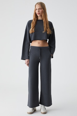 Klıos  Kadın Geniş Paça Yüksek Bel Slim Antrasit Eşofman Takımı