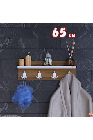 Modilayn Kedi Serisi 61,4x18 Cm 4 Lü Banyo Askısı Seti 12 Kancalı Raflı Düzenleyici Yer Tasarrufu Beyaz