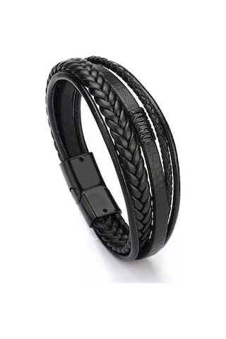 Gogoey Erkek Deri Bileklik Siyah Renk Manyetik Bileklik Db5035 Siyah