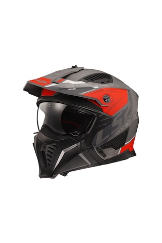 Ls2 Drifter Devor Kask Mat Gri-titanyum-kırmızı Mat Gri - Titanyum