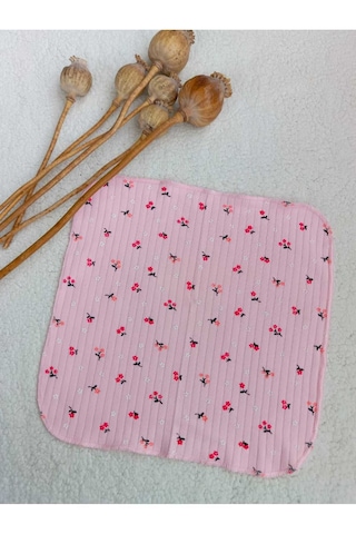 Pembe Çiçekli 7 Adet %100 Pamuk Raporlu Penye Ağız Mendili Pembe