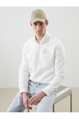 Lcwaıkıkı Classic Beyaz Dik Yaka Uzun Kollu Baskılı Erkek Sweatshirt