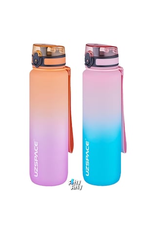 Uzspace 2'li Tritan Matara Seti 1000ml Büyük Boy Çift Renk Softtouch Ff Collection Tritan Su Matarası Mor Turuncu - Pembe Yeşil