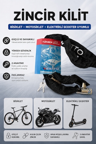 Motosiklet Bisiklet Ve Elektrikli Scooter Uyumlu Zincir Kilidi Kumaş Kaplı 120 Cm Anahtarlı Kilit