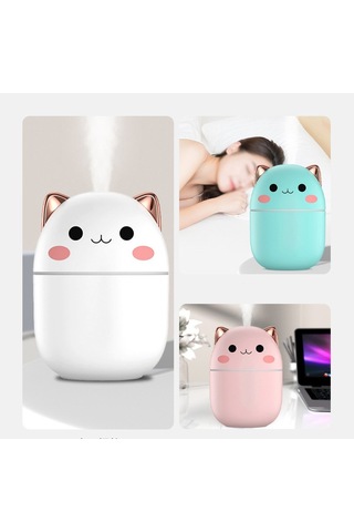 Ufly Sevimli Kedi Hava Nemlendirici Ledli Ultrasonik Difüzör 250 Ml Beyaz
