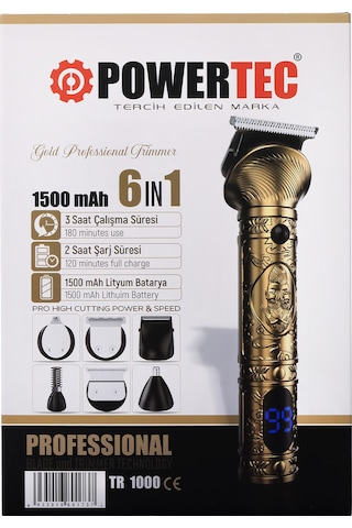 Powertec TR-1000 Tıraş Makinesi 6in1 Saç Sakal Vücut Kulak Burun Erkek Bakım Kiti
