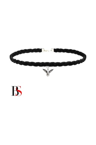 Siyah Süet Saç Örgü Albatros Kuşu Kadın Choker Renkli