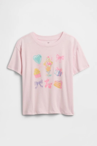 Gap Kız Çocuk Oversized Grafik Baskılı Açık Pembe T-shirt-14924