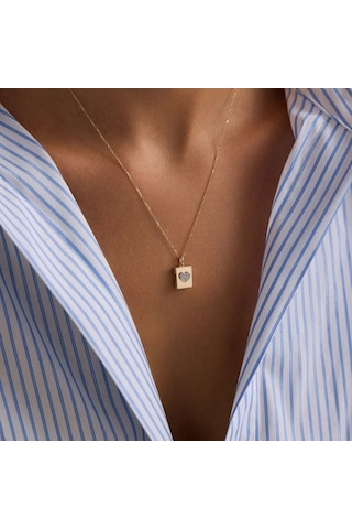 Sembolgold Sevimli Kapaklı Kalp Kolye Taşlı 10.1 Mm 45 Cm T14383 Renkli