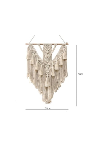 Novahub Boho Chic Bohemian El Dokuma Makrome Goblen Duvar Dekoru, 55x75 Cm, Ahşap Ve Pamuk İpli, Ev Ve Otel Dekorasyonu İçin Uygun 1 Adet