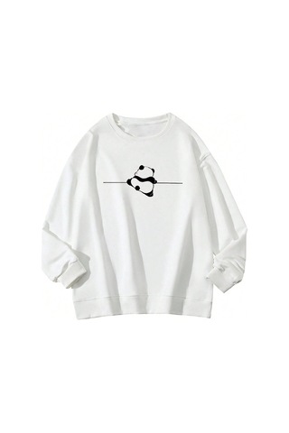 Adrift Panda Print Drop Shoulder Sweatshirt Beyaz Beyaz