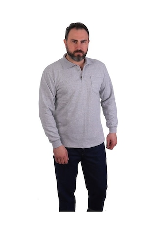 Eser - Polo Yaka Sweatshirt - Cepli - Gri Açık