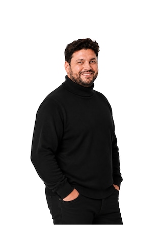 Battalmoda Erkek Büyük Beden Siyah Tam Balıkçı Pamuklu Kazak 3xl-4xl-5xl-6xl