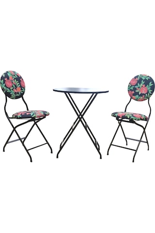 Katlanabilir Nar Desenli Metal Masa Ve Sandalye Takımı - 2 Sanda
