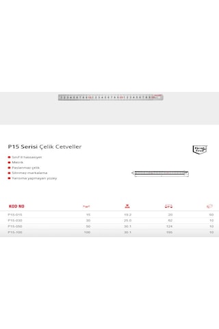 Ceta Form P15-050 Çelik Paslanmaz Çelik Cetvel 50 Cm