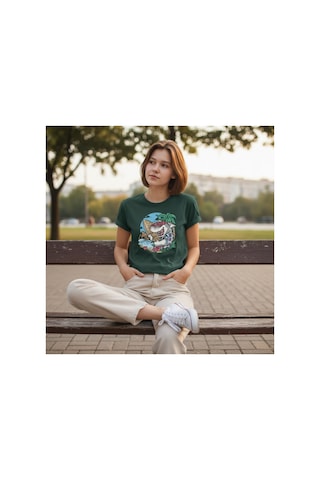 Urbantrendstore Unisex Köpekbalığı Sörf Tatil Oversize Fit Rahat Geniş Salaş T-shirt Günlük Tişört Yeşil