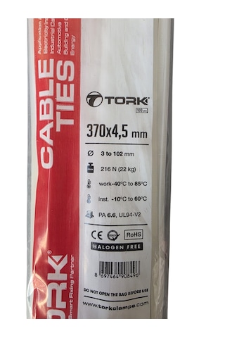 Tork 370x4,5 Mm Plastik Kablo Bağı Beyaz 100 Adet