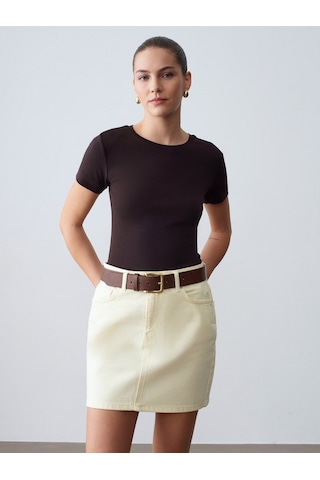 Dilvin 32637 Bisiklet Yaka T-shirt-koyu Kahve Kahverengi