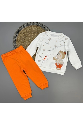 Erkek Bebek Ayıcık Baskılı Alt Üst İkili Gündelik Takım Turuncu