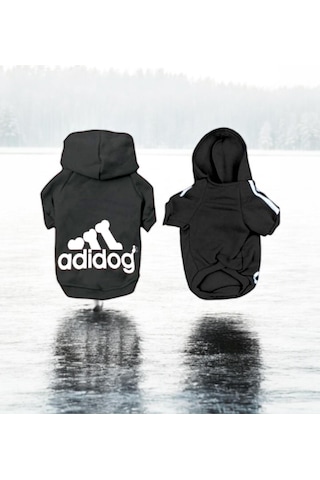 Black Adidog Kapşonlu Sweatshirt Köpek Kazağı