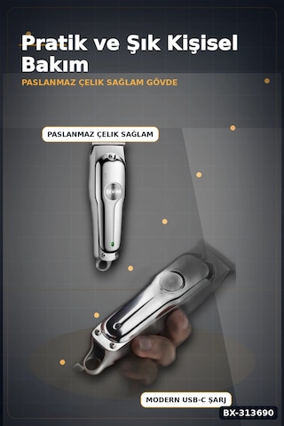 Paslanmaz Çelik 3 Taraklı Kablosuz Saç Sakal Düzeltici Tıraş Makinesi Seti Bx-313690